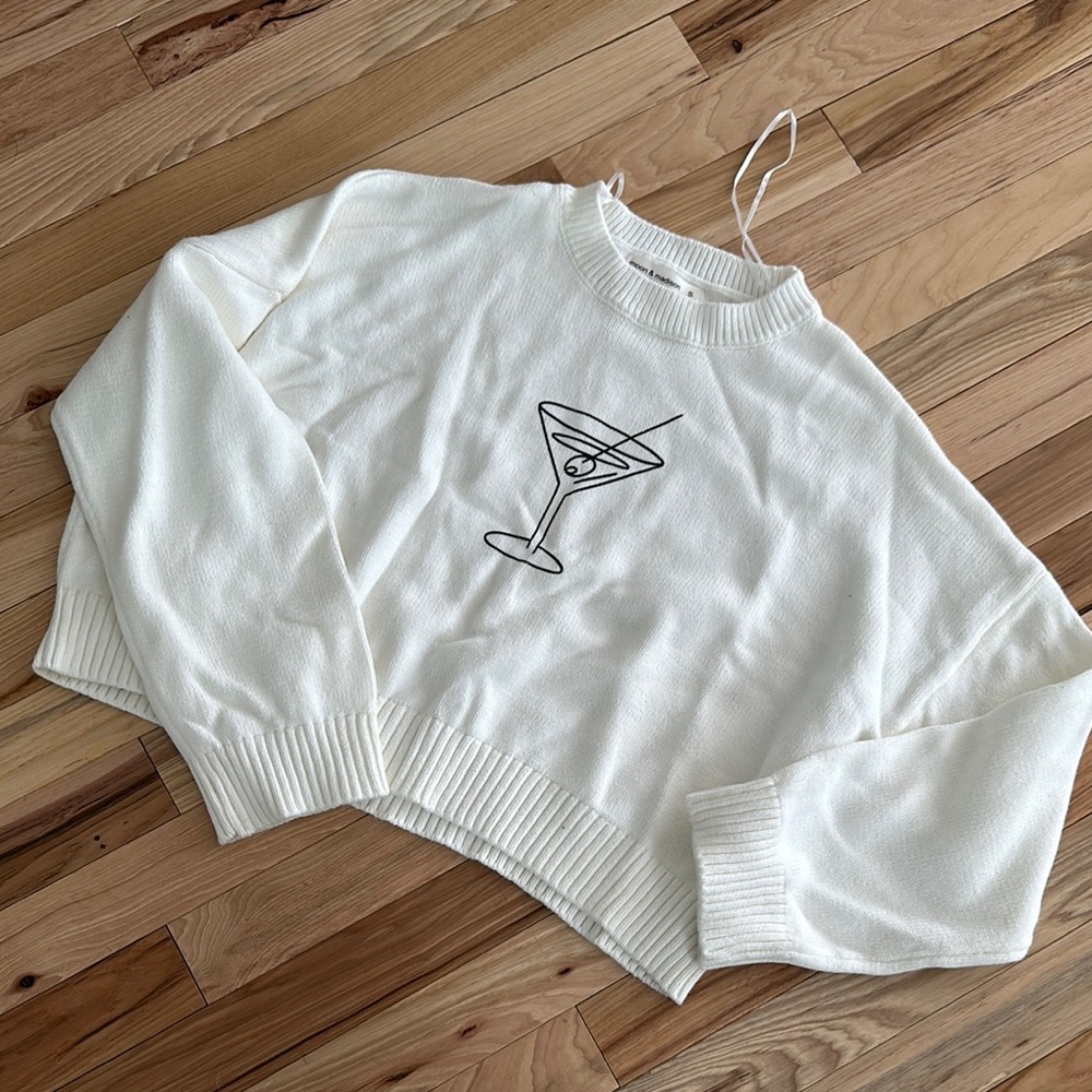 White Sweater with Martini Glass Design